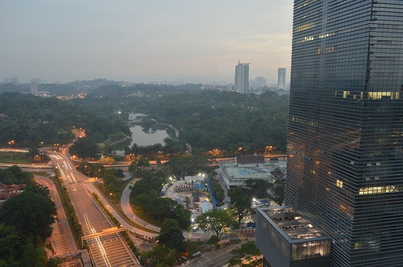Das grüne Stadtzentrum Kuala Lumpurs, Blick aus dem Hotel.