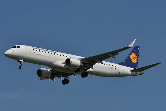 Embraer E195 von Lufthansa Cityline; in weniger als einem Jahr werden diese Maschinen in AUA-Farben unterwegs sein.