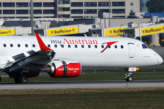 myAustrian Austrian Airlines Embraer 195 closeup OE-LWD Foto Austrian Wings Media Crew