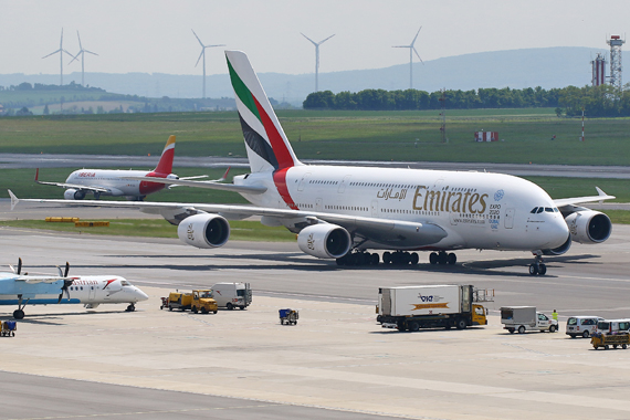Emirates A380 am Flughafen Wien - Foto: Christian Zeilinger