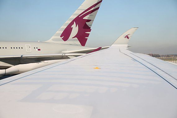 Airbus A350 Auslieferung Qatar Airways Blick auf Tragfläche Foto Aig