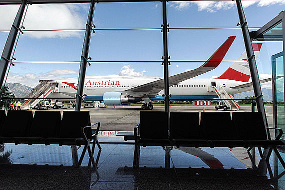 AUA Austrian Airlines Boeing 767-300ER OE-LAT in Tirana Credit AUA