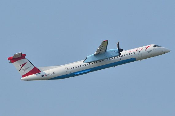 AUA Austrian Airlines Bombardier Q400 OE-LGA beim Start Foto PA Austrian Wings Media Crew