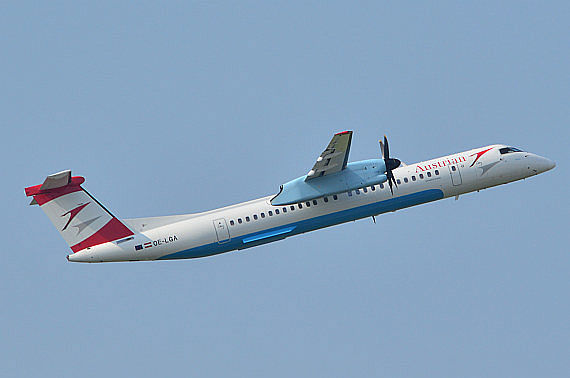 AUA Austrian Airlines Bombardier Q400 OE-LGA beim Start Foto PA Austrian Wings Media Crew