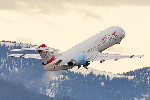 AUA Austrian Airlines Fokker 100 OE-LVJ Steigflug Foto PA Austrian Wings Media Crew