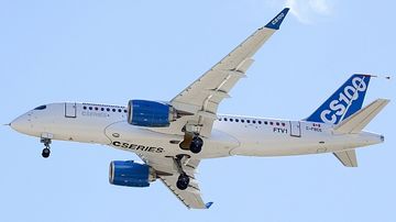 Bombardier CSeries Erstflug Maschine im Flug Foto Bombardier