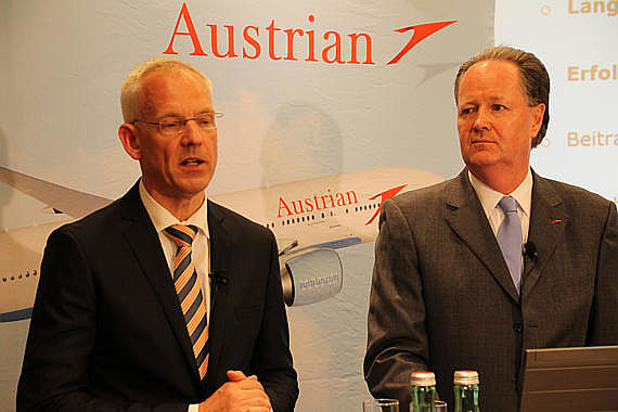 Tyrolean-GF Froese und AUA-GF Albrecht bei der Präsentation des neuen KV-Modells - Foto: Austrian Wings Media Crew