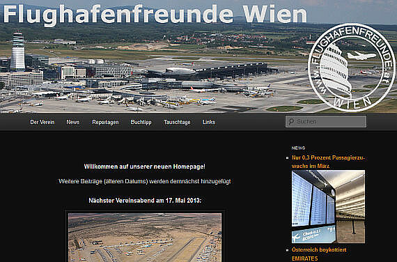 Homepage der Flughafenfreunde Wien im neuen Design - Foto: Screenshot