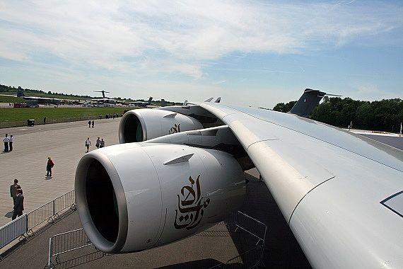 ILA 2014 Emirates Airbus A380 Triebwerke rechts Foto Nicoloas Eschenbach