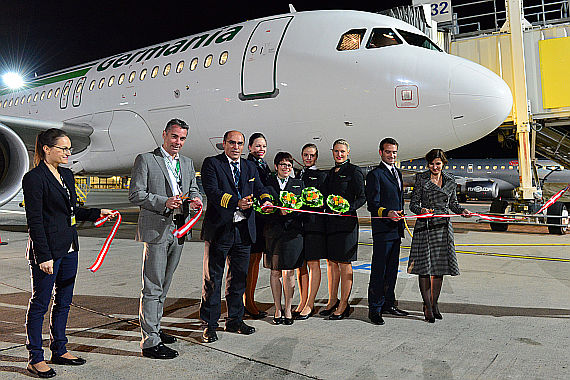 Germania Erstflug Bremen Airbus A319 D-AHIL_3 Ribbon Cutting Foto PA Austrian Wings Media Crew