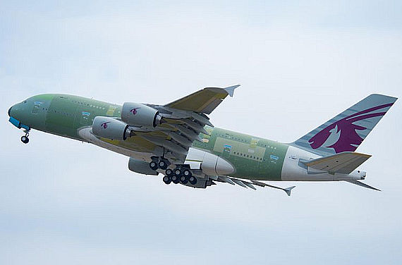 Erstflug Jungfernflug Qatar Airways Airbus A380 Foto Airbus