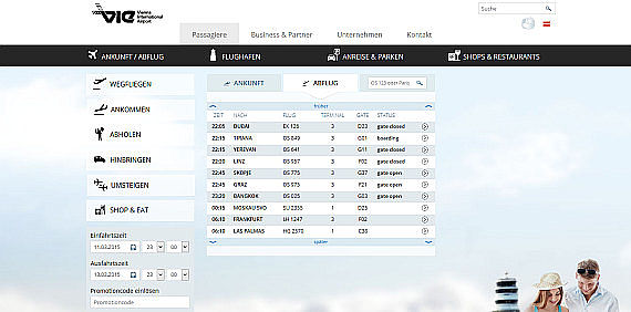 Screenshot neue Flughafen Webseite