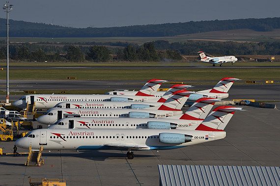 Fokker-Flotte AUA Austrian Airlines Symbolbild Sujetbild DSC_0107 Foto Huber Austrian Wings Media Crew