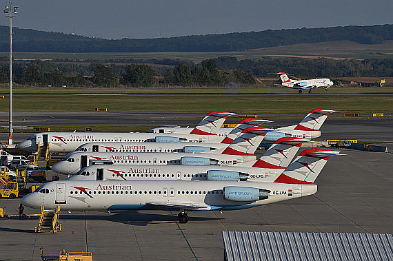 Fokker-Flotte AUA Austrian Airlines Symbolbild Sujetbild DSC_0107 Foto Huber Austrian Wings Media Crew