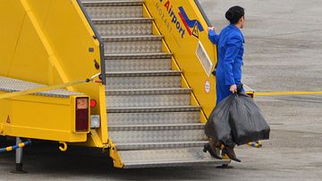 Ryanair Flugbegleiterin bringt Müll aus dem Flugzeug Foto PA Austrian Wings Media Crew