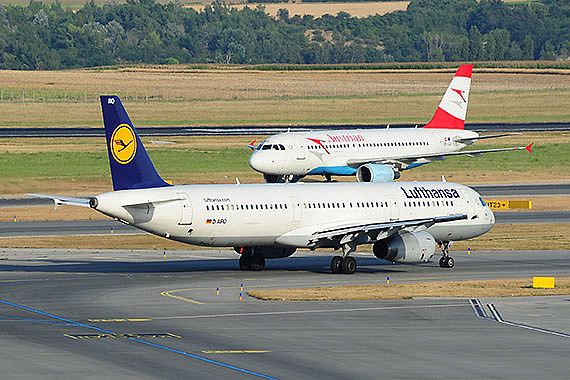 Lufthansa und AUA Austrian Airlines Airbus D-AIRO OE-LDC Symbolbild Sujetbild Foto PA Austrian Wings Media Crew