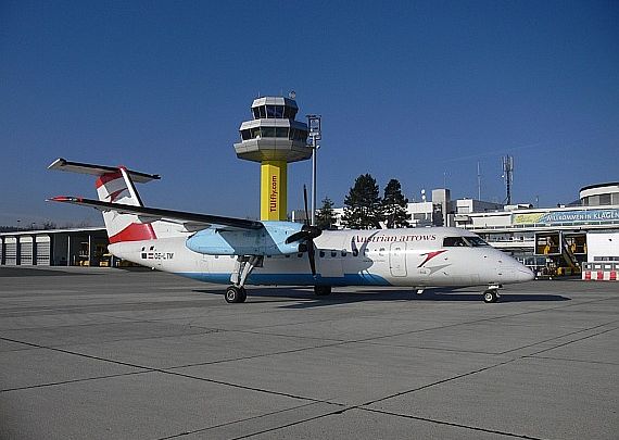 Austrian Bombardier Q300 (OE-LTM) auf dem Vorfeld in Klagenfurt - Foto: Franz Zussner