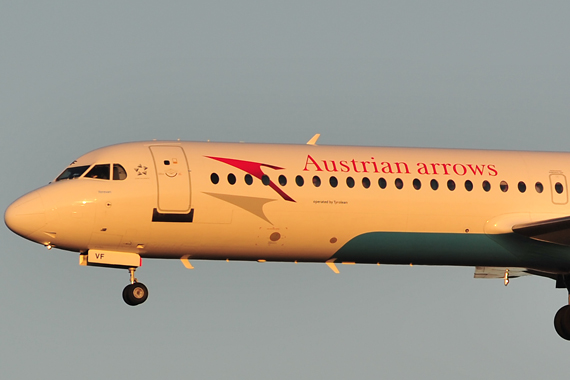 Fokker 100 der "Austrian Arrows operated by Tyrolean"; künftig soll der einheitliche Auftritt unter der Marke "Austrian" erfolgen - Foto: Austrian Wings Media Crew