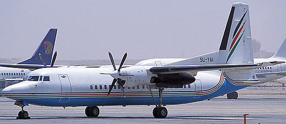 Fokker 50 von Palestinian Airlines mit ägyptischer Registrierung - Foto: Wiki Commons