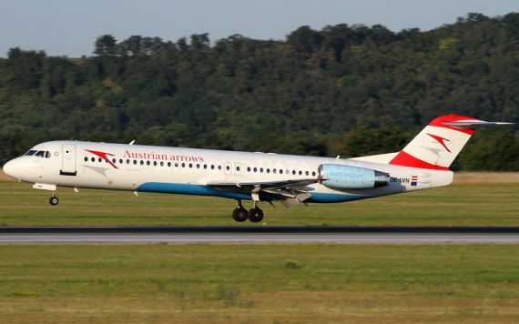 Die betroffene Fokker 100, OE-LVN bei der Landung in Wien (Symbolbild) - Foto: Austrian Wings Media Crew