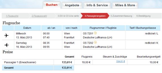 Für Hin- und Rückflug, also die doppelte Leistung (zwei Flüge) waren dagegen um fast 500 Euro weniger fällig