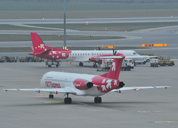Fokker 100 und Saab 2000 von OLT Express in Wien - Foto: Austrian Wings Media Crew Fokker 100 und Saab 2000 von OLT Express in Wien - Foto: Austrian Wings Media Crew