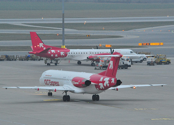 Fokker 100 und Saab 2000 von OLT Express in Wien - Foto: Austrian Wings Media Crew