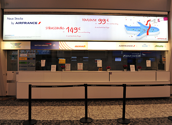 Der Air France Ticketschalter ist bereits geschlossen und übersiedelt - Foto: Austrian Wings Media Crew Der Air France Ticketschalter ist bereits geschlossen und übersiedelt - Foto: Austrian Wings Media Crew