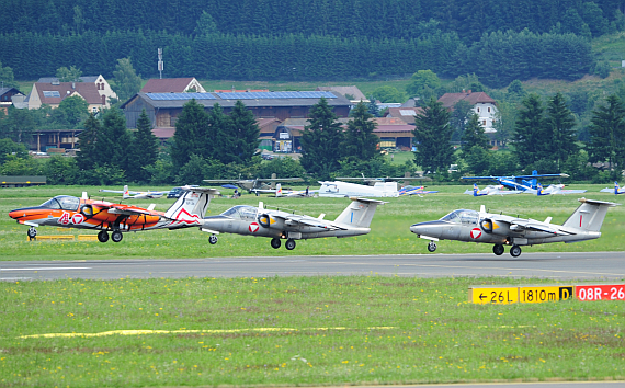 Airpower 2013 Bundesheer Saab 105 Formation mit Tigerbemalung PHuber