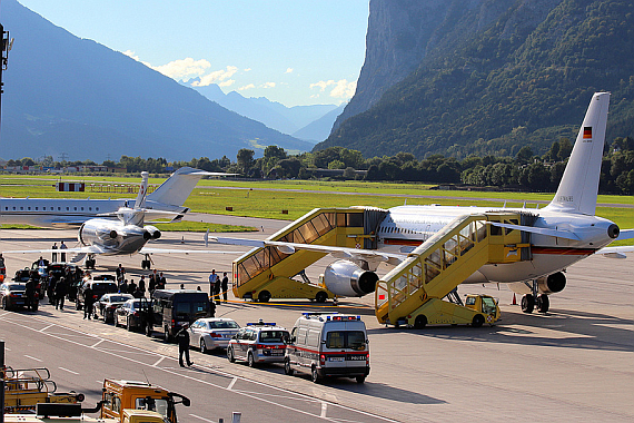 Deutsche Regierung Flugbereitschaft Airbus A319 15+02 und Falcon 900 T785 der Schweizer Luftwaffe_1 Foto Christian Schöpf