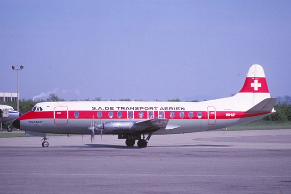 Die Vickers Viscount 803, HB-ILP, war nur wenige Monate bei der SATA im Einsatz und flog zuvor bei Aer Lingus als EI-AOE, hier aufgenommen in Basel-Mulhouse, ca. Juli 1969 - Foto: Christoph Hartmann