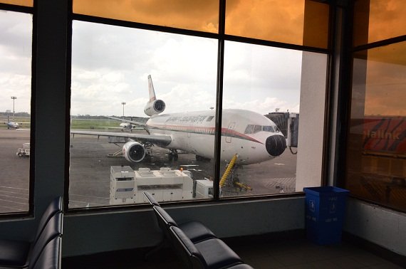 View of the gate area, the DC-10 is already waiting