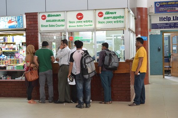 Biman’s ticket counter, a very well visited place on the airport