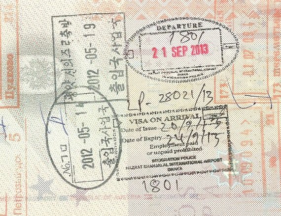 The Bangladeshi visas are stamped into the passport