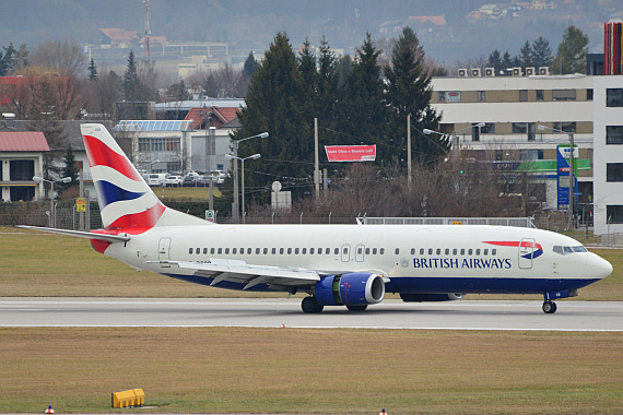 Flughafen Salzburg Winterspotten Jänner 2014 British Aiways Boeing 737-400 G-DOCB Foto PA Austrian Wings Media Crew