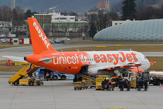 Flughafen Salzburg Winterspotten Jänner 2014 EasyJet Airbus A320 Unicef G-EJAR Foto PA Austrian Wings Media Crew