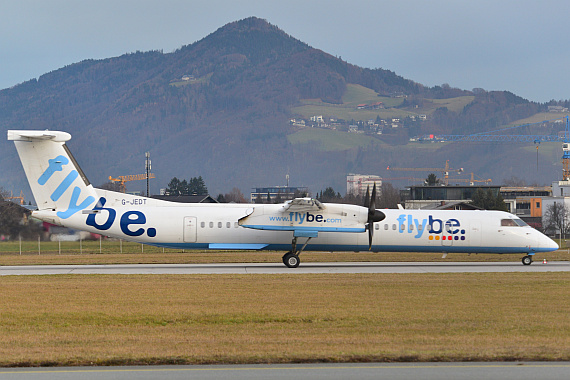 Flughafen Salzburg Winterspotten Jänner 2014 Flybe Bombardier Q400 G-JEDT Startlauf Foto PA Austrian Wings Media Crew