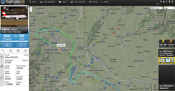 Das schlechte Wetter in Wien verzögert den Anflug - Screenshot: M. Huber Das schlechte Wetter in Wien verzögert den Anflug - Screenshot: M. Huber