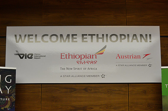 Ethiopian Airlines Erstlandung Welcome Schild Foto PA Austrian Wings Media Crew Ethiopian Airlines Erstlandung Welcome Schild Foto PA Austrian Wings Media Crew