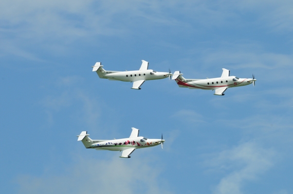 Während der Air Show zeigte Pilatus eine Dreierformation des PC-12NG, ihrem wichtigsten Standbein im zivilen Sektor.