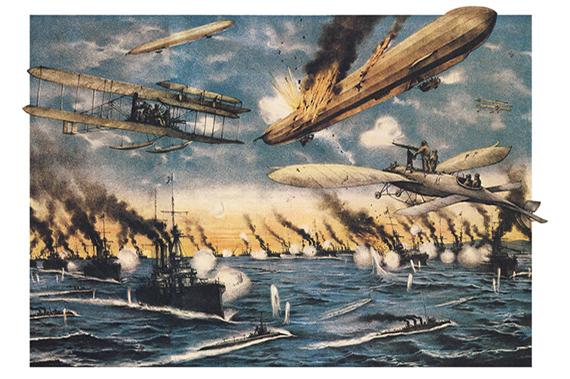 So stellte sich eine zeitgenössische japanische Postkarte den "War in the Air" vor So stellte sich eine zeitgenössische japanische Postkarte den "War in the Air" vor