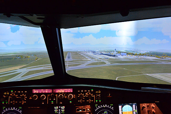 Kurz vor dem Touchdown auf der 29, diesmal im A320 Cockpit.