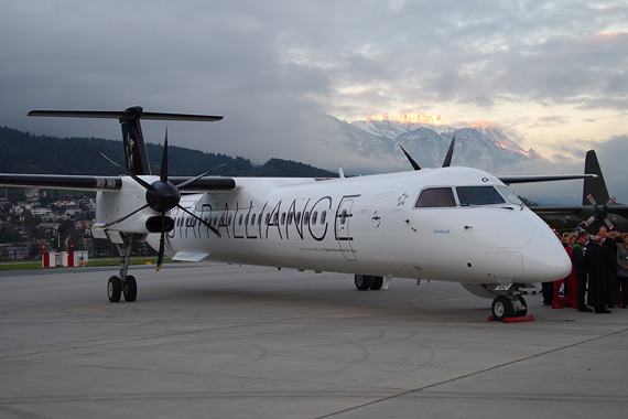 Auf der Steuerbordseite befindet sich der Schriftzug “On behalf of member carrier Swiss International Air Lines”.