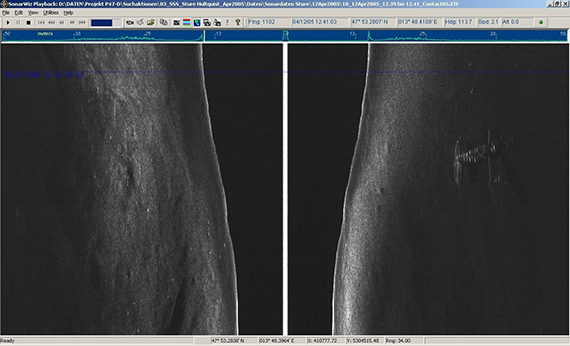 So sah die "Dottie Mae" auf einem Sonar-Scan aus (Foto: Dr. Ursula Falch) So sah die "Dottie Mae" auf einem Sonar-Scan aus (Foto: Dr. Ursula Falch)