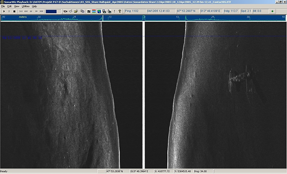 So sah die "Dottie Mae" auf einem Sonar-Scan aus (Foto: Dr. Ursula Falch)