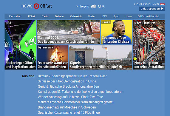 Screenshot von ORF.at am 26. Dezember 2014 Screenshot von ORF.at am 26. Dezember 2014