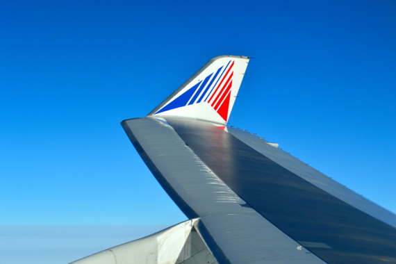 Das Winglet mit Transaeros Logo.