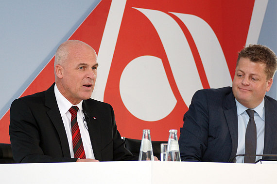 PIchler (li.) mit Air Berlin Pressesprecher Aage Dünhaupt bei der Bekanntgabe der Pläne - Foto: O. Pritzkow