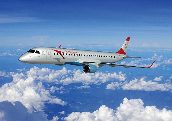 E195 in AUA-Farben - Grafik: AUA E195 in AUA-Farben - Grafik: AUA