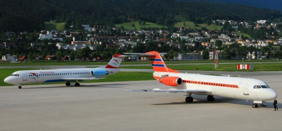 LOWI 11.06.15 PH-KPX Fokker 70 visit Austrian Fokker 100  OE-LVA smal Bilderbergertreffen 2015 Foto Christian Schöpf